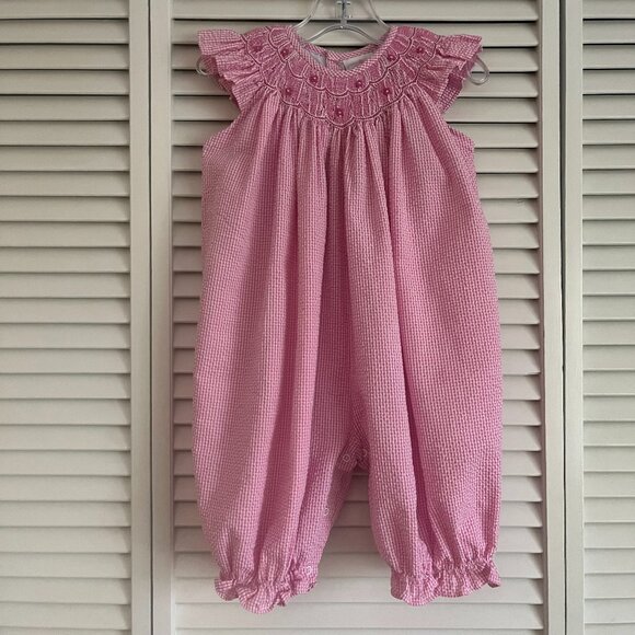 Petit Ami smocked romper Pink & White seersucker girl’s size 24 months - Picture 1 of 11